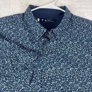 Ben Sherman Men XL Long Sleeve Button-Down Shirt Blue Floral Cotton
